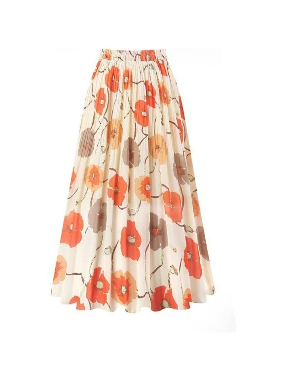 Pleated Chiffon Midi Skirt for Women High Waist A Line Elastic Waist Skirt